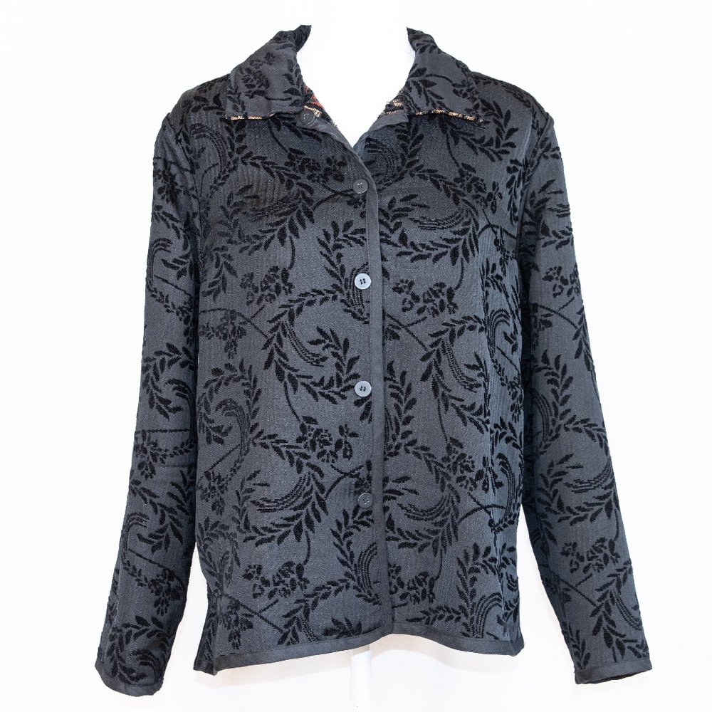 Coldwater Creek Reversible Blazer Red/Black/Gold Pattern & Black Embroidered - Picture 8 of 15